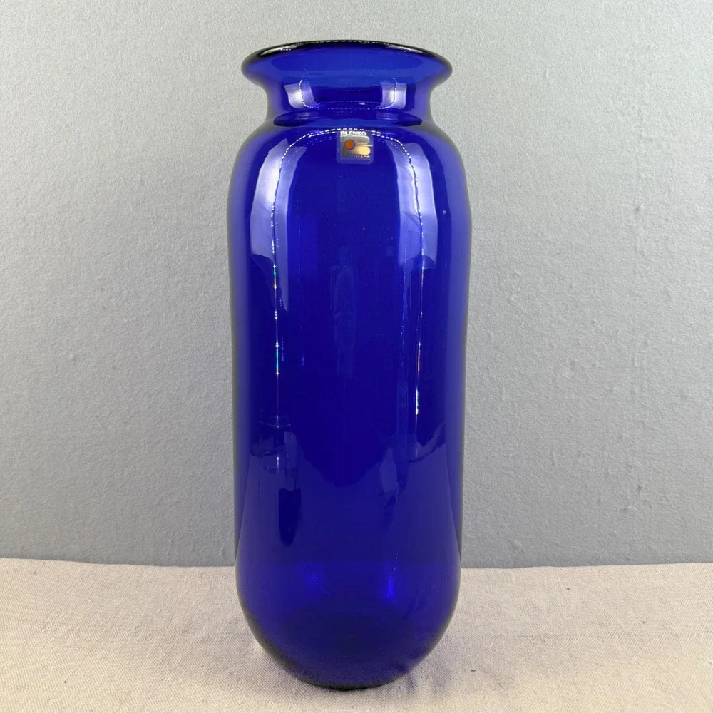 VTG Blenko 8137s Cobalt Blue Glass Cylinder Vase 15